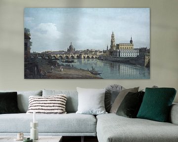Dresden vom rechten Elbufer aus gesehen, unter der Augustbrücke, Canaletto