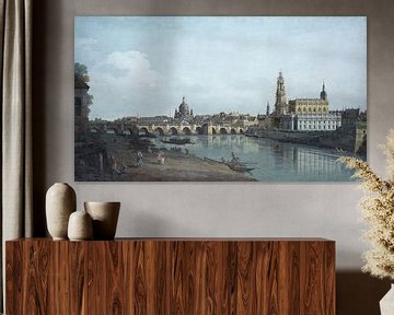 Dresden gezien vanaf de rechteroever van de Elbe, onder de Augustusbrug, Canaletto