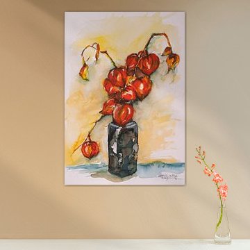 Autumn lanterns. Hand-painted watercolour.
