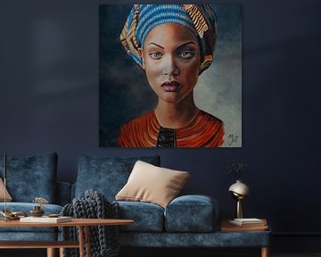 Schilderij portret Afrikaanse vrouw met hoofddoek