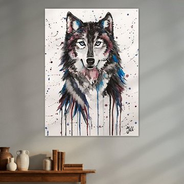 Wolf aquarel in kleur