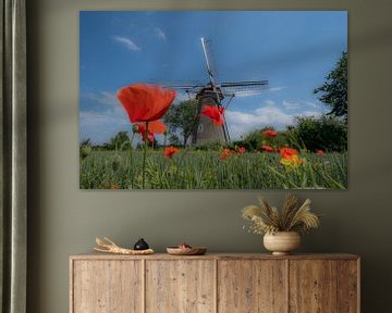 Molen in korenveld met veldbloemen van Moetwil en van Dijk - Fotografie