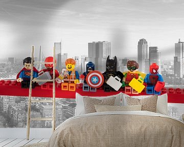 Lunch atop a skyscraper Lego edition - Super Heroes - Men - Rotterdam van Marco van den Arend