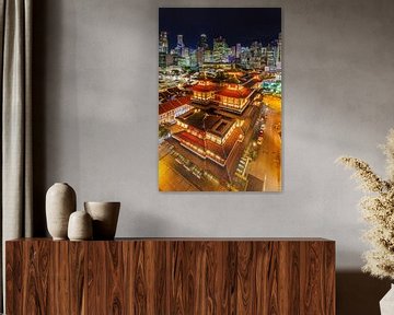 Skyline Singapore en Buddha Tooth Relic Temple - 1 van Tux Photography