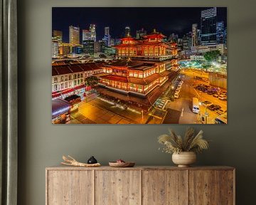 Skyline Singapore en Buddha Tooth Relic Temple - 1 van Tux Photography