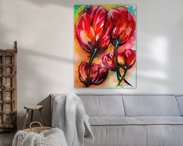 Rode tulpen. van Ineke de Rijk