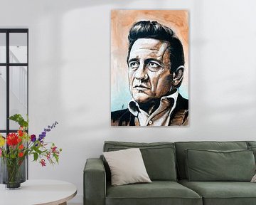 Johnny Cash schilderij van Jos Hoppenbrouwers