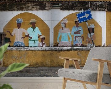muurschildering in een straat in willemstad op curacao van Frans Versteden