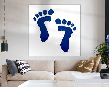 Blue baby feet print (acrylic painting baby room boy birth sweet nursery cute )