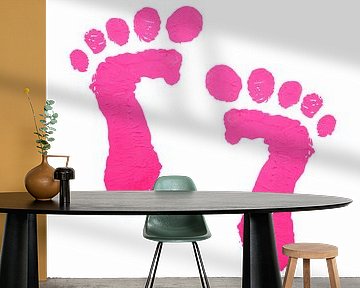 Roze babyvoetjes afdruk (acryl schilderij baby kamer meisje geboorte lief mooi kinderkamer schattig van Natalie Bruns