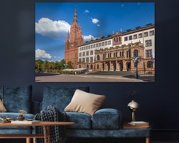 Marktkirche und neues Rathaus am Schlossplatz, Wiesbaden van Christian Müringer