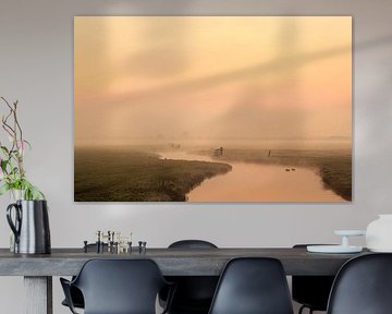 Mistige ochtend in de polder bij Joure