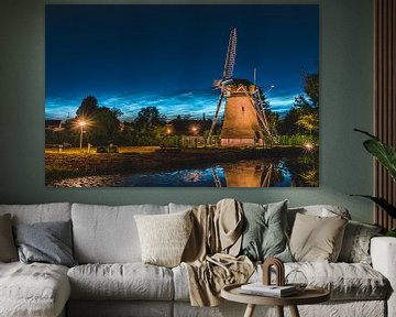 ''Zemelmolen'' windmill with noctilucent clouds, Lisse Netherlands (landscape) by Dave Adriaanse