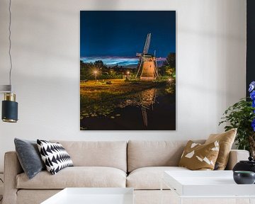 ''Zemelmolen'' windmill with noctilucent clouds, Lisse Netherlands (portret)