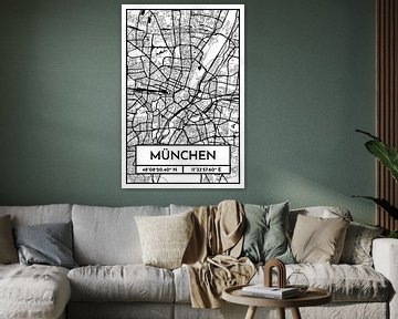 München – City Map Design Stadtplan Karte (Retro)