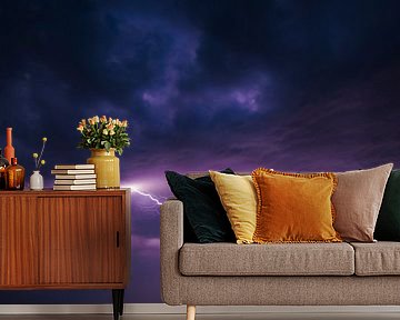 Lightning in the dark night sky
