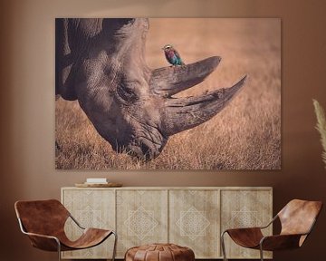 Rhinozeros mit Vogel in natürlicher Umgebung von Designer