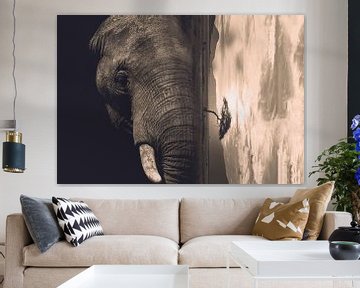Duistere olifant (double exposure) Zwart wit - Olifanten - Afrika
