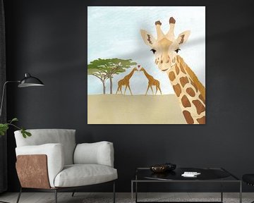 Giraf op savanne in Afrika van Karin van der Vegt
