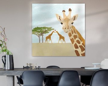 Giraffe at African savannah by Karin van der Vegt