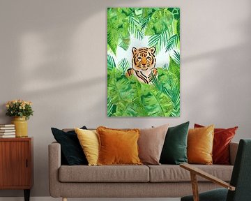 Tiger in jungle watercolor by Karin van der Vegt