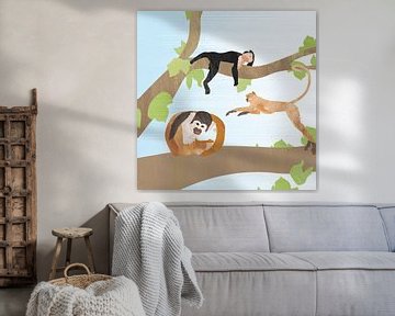 Cheerful monkeys in tree