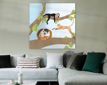 Vrolijke aapjes in boom
