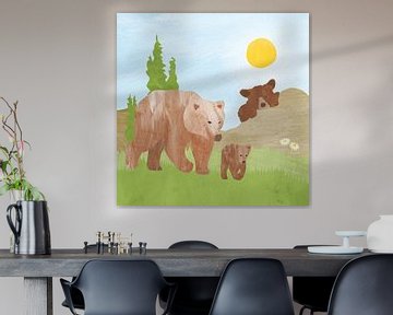 Bären mit Baby Bär in den Bergen von Karin van der Vegt