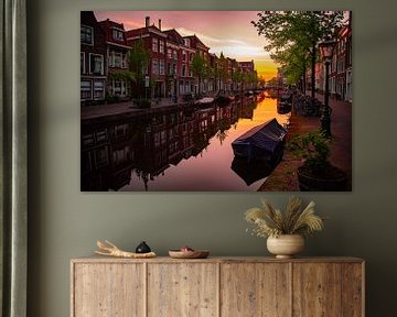 Oude Rijn, Leiden bij zonsondergang van Franck Doho