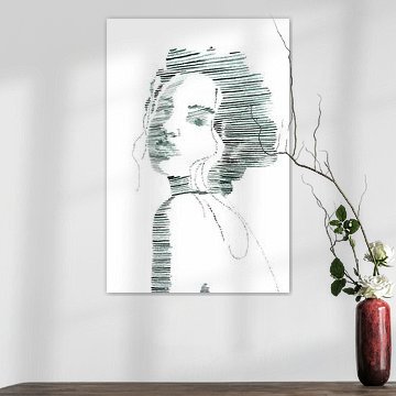 Amour fané (aquarelle portrait femme ligne dessin ligne art vert rayures lignes belle) sur Natalie Bruns