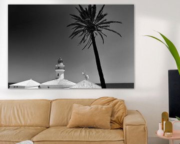 Leuchtturm, Mittelmeerküste (Schwarz-Weiß)