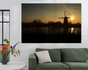 Windmühlen in Kinderdijk bei Sonnenuntergang von Jeroen Stel