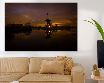 Windmolens in Kinderdijk net na zonsondergang van Jeroen Stel