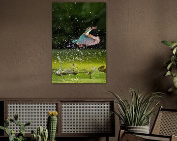 Kingfisher flies up with prey by Jeroen Stel