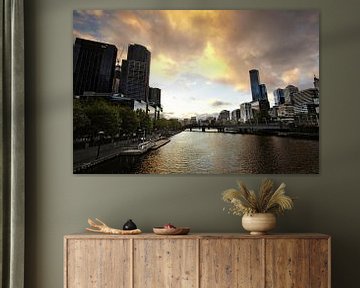 City of Melbourne. Cityscape beeld van Melbourne, Australia gedurende zonsondergang van Tjeerd Kruse