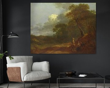 Bosrijk landschap met een man die met twee zittende vrouwen praat, Thomas Gainsborough