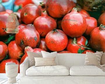 Colours of Marrakech - pomegranates on the market by Raisa Zwart Travel Photography Prints