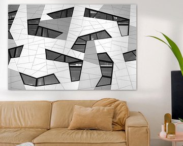 Abstracte Architectuur lijnenspel van kantoorpand met ramen in zwart wit