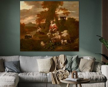 Herderin en herderin met schapen en geiten, Simon van der Does, Simon van der Does
