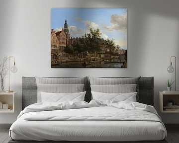 Blick auf den Oudezijds Voorburgwal mit der Oude Kerk in Amsterdam, Jan van der Heyden