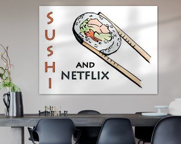 Sushi and Netflix (realistisch aquarel schilderij rijst zeewier lekker gezond eten voedsel) van Natalie Bruns