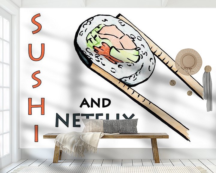 Sfeerimpressie behang: Sushi and Netflix van Natalie Bruns