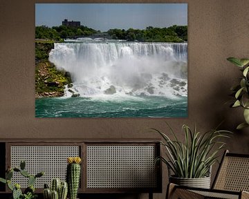 The American Falls in the Niagara Falls at eye level of the Niagara River