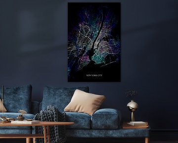 New York City - Carte abstraite en bleu pourpre noir sur Art By Dominic