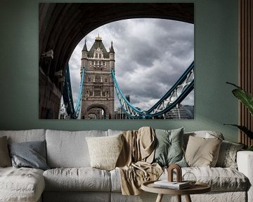 View of the Tower Bridge in London, on a dramatic cloudy day. by Carlos Charlez