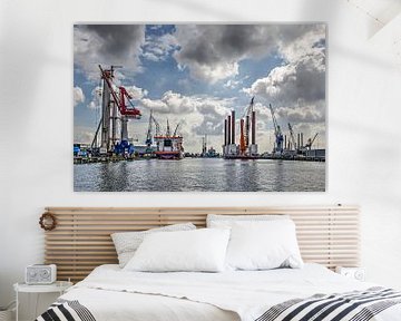 Schiedam, clouds, ships and cranes by Frans Blok
