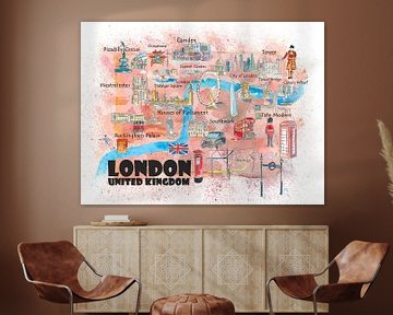 Londen UK Geïllustreerde reisaffiche Favoriete kaart Favoriete kaart Toeristische hoogtepunten van Markus Bleichner