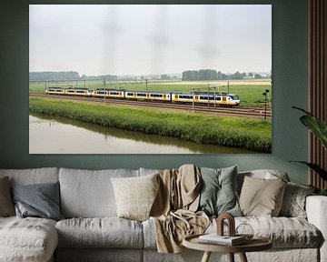 Dutch train in a typical Dutch polder landscape by Arthur Scheltes
