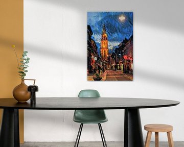 Sfeervol Schilderij Groningen - Martinitoren vanaf Oosterstraat van Slimme Kunst.nl