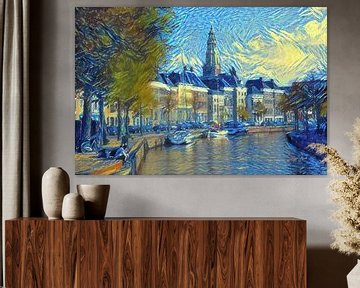 Stijlvol Kunstwerk van Groningen: Hoge Der Aa te Groningen in de stijl van Van Gogh